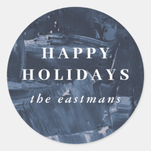 Painted Holiday Envelope Seal Sticker - Blue