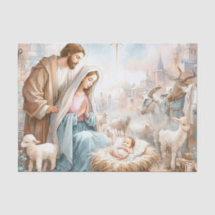 Painted Holy Family Scene with Animals Tissue Paper
