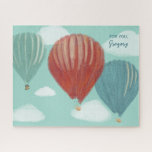 Painted Hot Air Balloons Personalized Jigsaw Puzzle<br><div class="desc">This jigsaw puzzle features my painted illustrations of hot air balloons with realistic style depictions of balloons in red,  blue and green along with white clouds set against a light blue sky. This puzzle is ready to be customized with your own personalized message.</div>