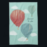 Painted Hot Air Balloons Personalized Kitchen Towel<br><div class="desc">This kitchen towel features my painted illustrations of hot air balloons with realistic style depictions of balloons in red,  blue and green along with white clouds set against a light blue sky. This towel is ready to be customized with your own personalized message.</div>