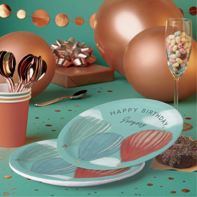Painted Hot Air Balloons Personalized Paper Plate (Multi)