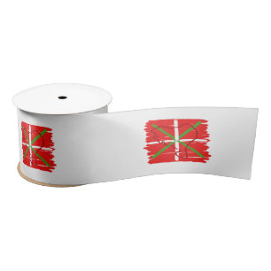 Painted Ikurriña with outline of Basque Country, Satin Ribbon