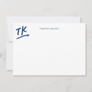 Painted Initials Monogram Blue Personalized Flat Card