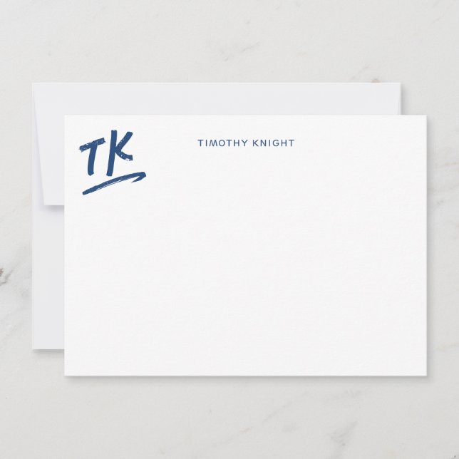 Painted Initials Monogram Blue Personalized Flat Card (Front)