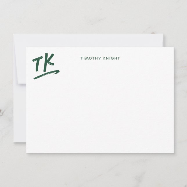 Painted Initials Monogram Green Personalized Flat Card (Front)