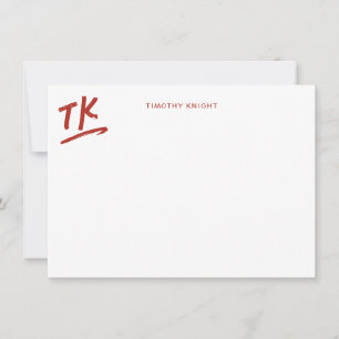 Painted Initials Monogram Red Personalized Flat Card