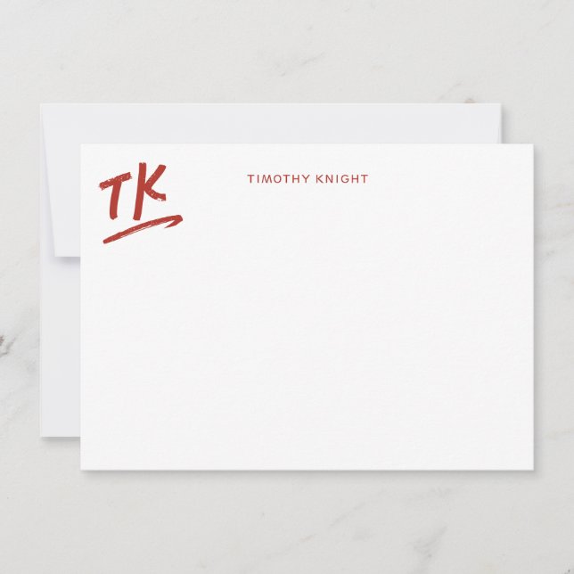 Painted Initials Monogram Red Personalized Flat Card (Front)