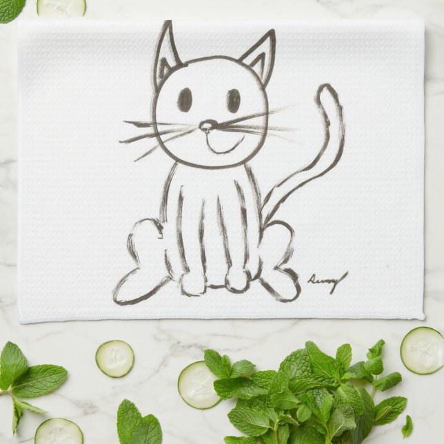 Painted Kitty Kitchen Towel (Folded)