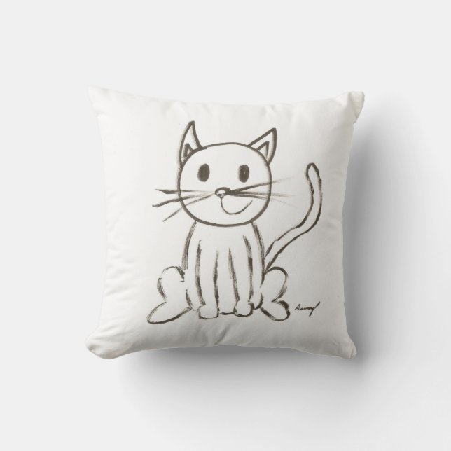 Painted Kitty Pillow - Pink (Front)