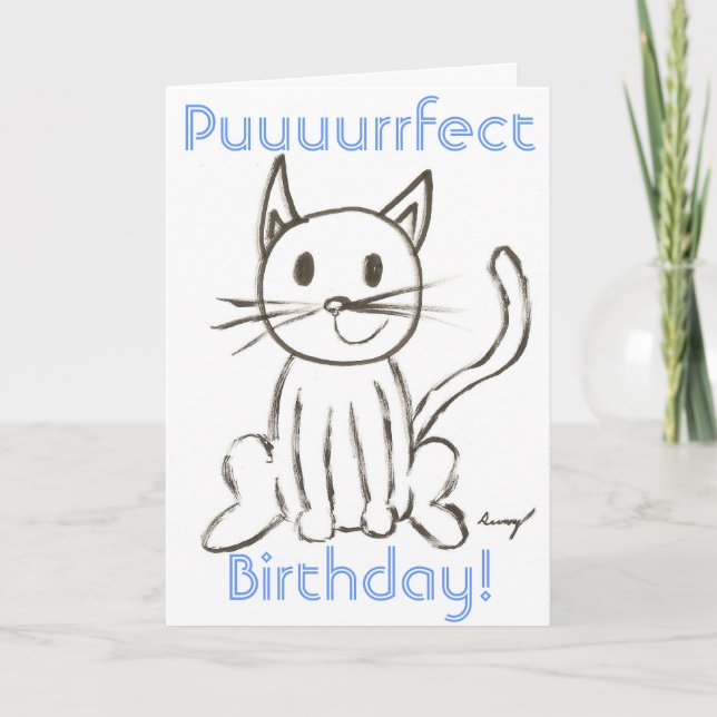 Painted Kitty "Puuuurrfect Birthday" Card (Front)