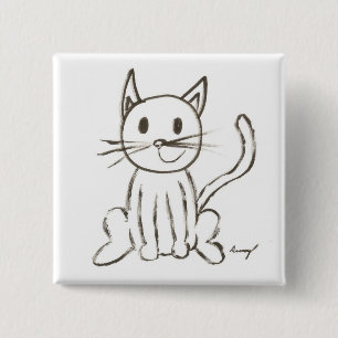 Painted Kitty Square Button