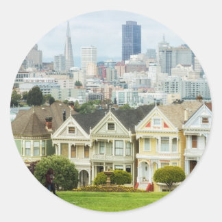Painted Ladies, Victorian houses and skyline Classic Round Sticker