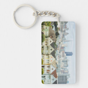 Painted Ladies, Victorian houses and skyline Keychain