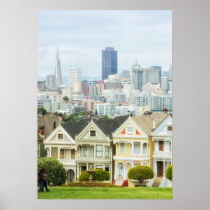 Painted Ladies, Victorian houses and skyline Poster
