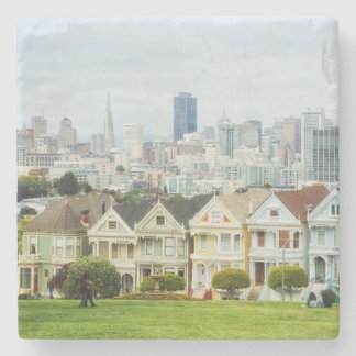 Painted Ladies, Victorian houses and skyline Stone Coaster