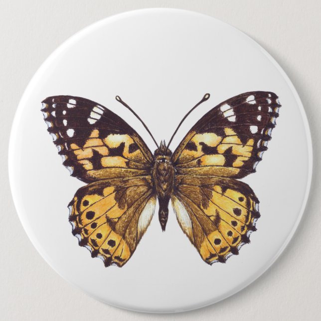 Painted lady butterfly 6 inch round button (Front)