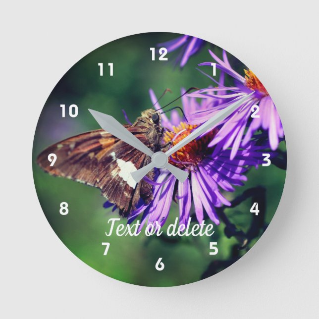 Painted Lady Butterfly Aster Flower Personalized Round Clock (Front)