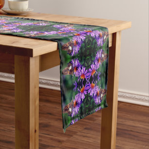 Painted Lady Butterfly On Aster Flower Abstract Short Table Runner