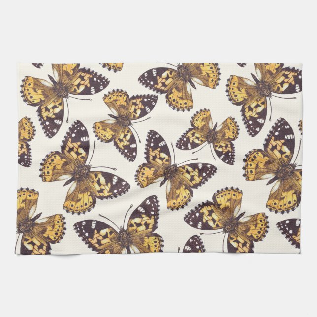 Painted lady butterfly pattern kitchen towel (Horizontal)
