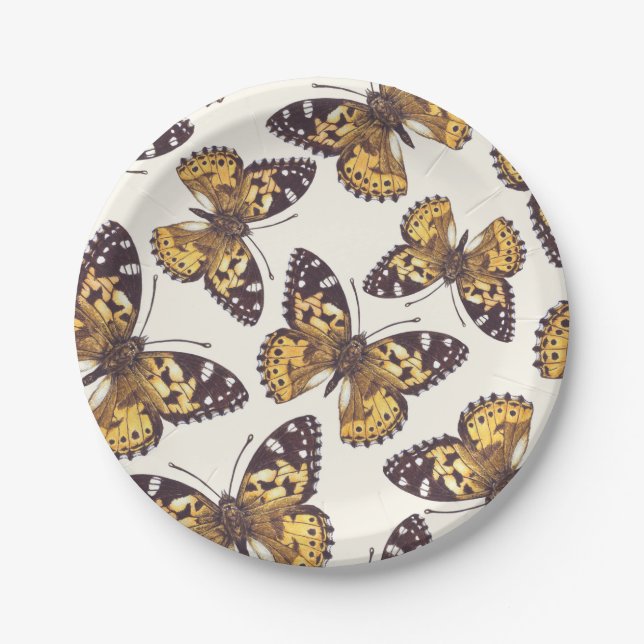 Painted lady butterfly pattern paper plate (Front)