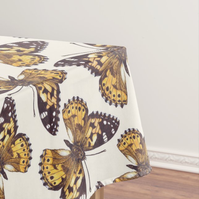 Painted lady butterfly pattern tablecloth (In Situ)