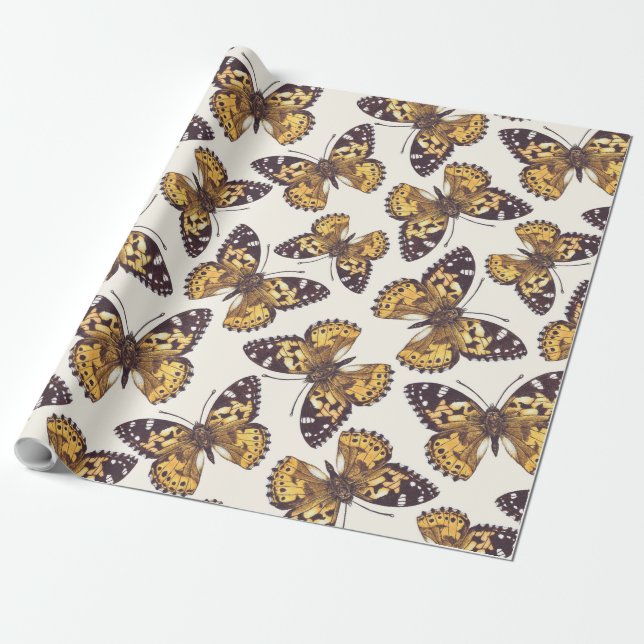 Painted lady butterfly pattern wrapping paper (Unrolled)
