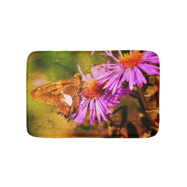 Painted Lady Butterfly Wild Aster Flower Abstract Bath Mat (Front)