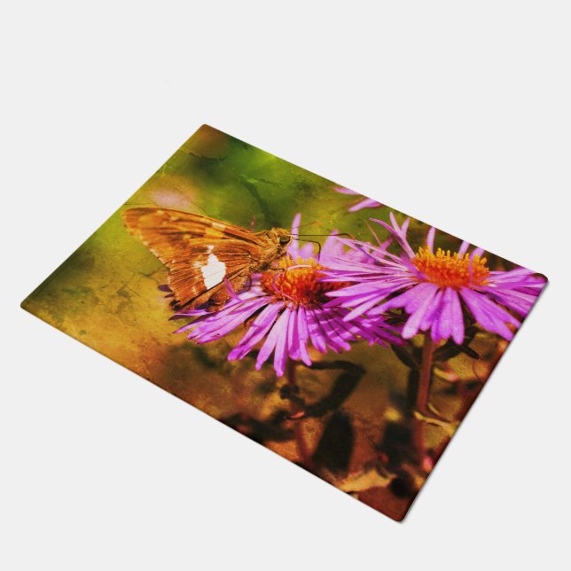 Painted Lady Butterfly Wild Aster Flower Abstract Doormat (Angled)