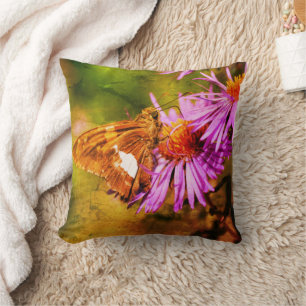 Painted Lady Butterfly Wild Aster Flower Abstract Throw Pillow