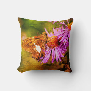 Painted Lady Butterfly Wild Aster Flower Abstract Throw Pillow