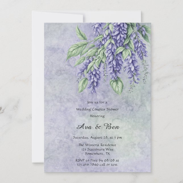 Painted Lavender Wisteria Wedding Couples Shower Invitation (Front)