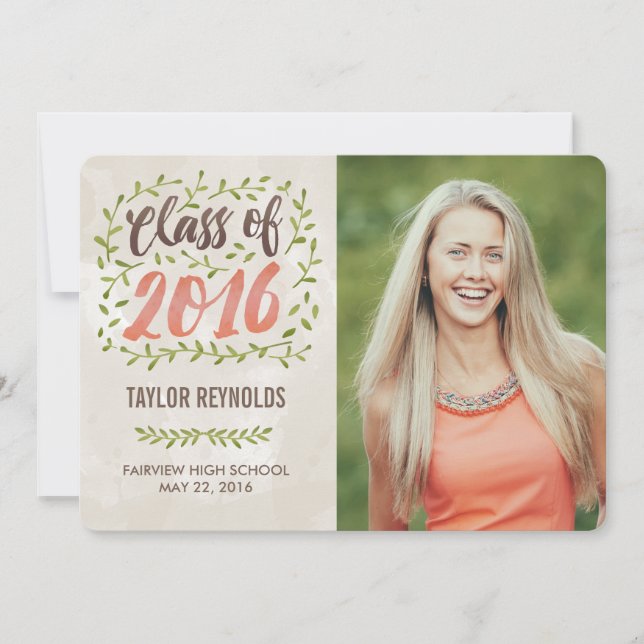 Painted Leaves Graduation Announcement Invitation (Front)