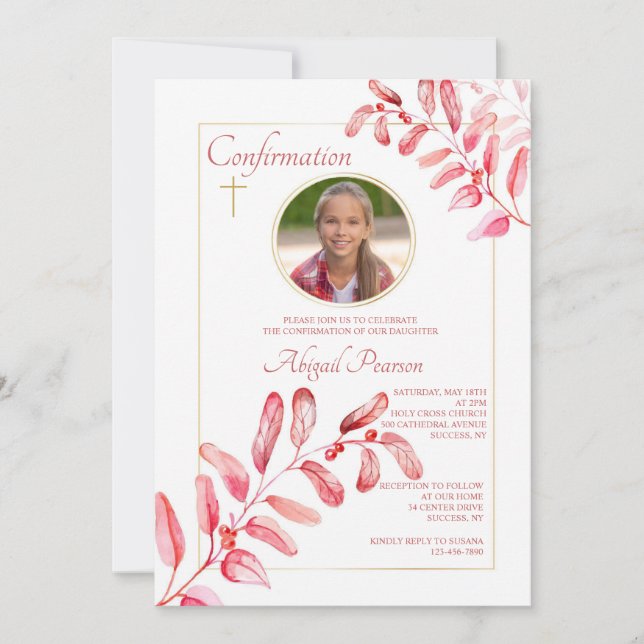 Painted Leaves Photo Invitation (Front)