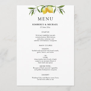 Painted lemons greenery foliage wedding menu