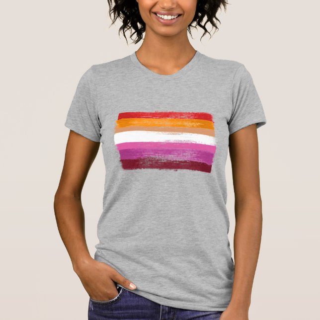 PAINTED LESBIAN PRIDE FLAG SUNSET STRIPES T-Shirt (Front)