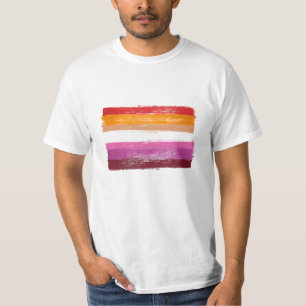 PAINTED LESBIAN PRIDE FLAG SUNSET STRIPES T-Shirt