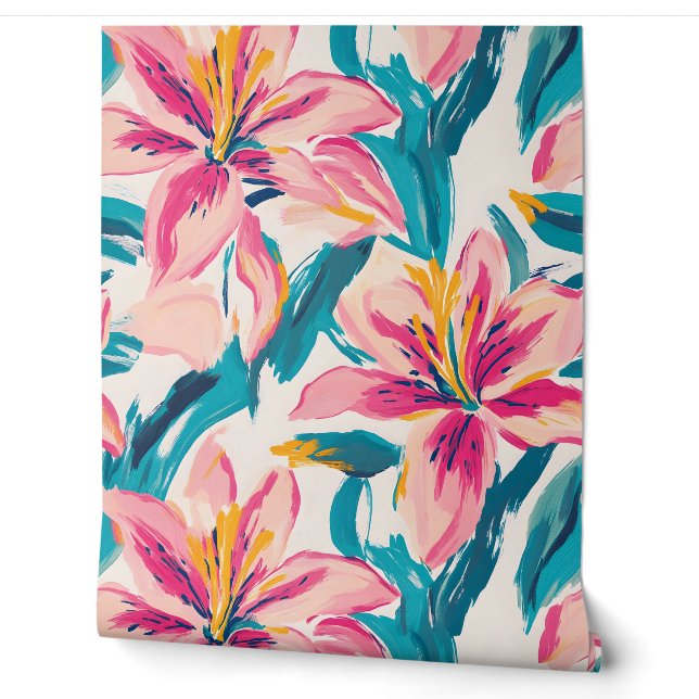 Painted Lilies Brush Bloom Extravaganza  Wallpaper (Unrolling)