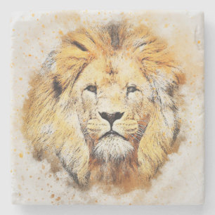 Painted Lion Print Stone Coaster