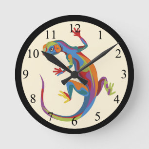 Painted Lizard Round Clock