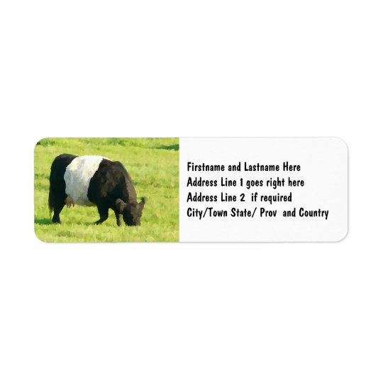 Painted Look Belted Galloway Cow in Field Return Address Label