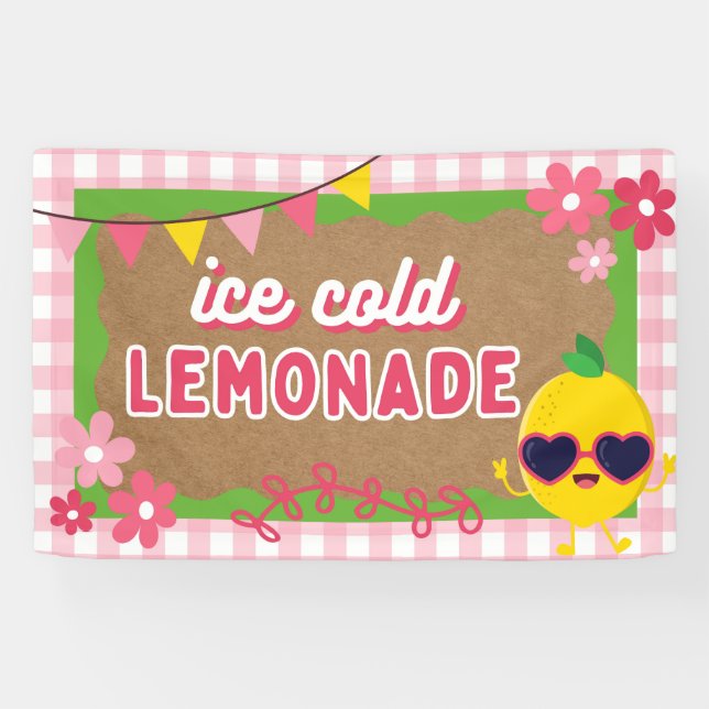 Painted Look Lemonade Stand Banner Pink Gingham (Horizontal)