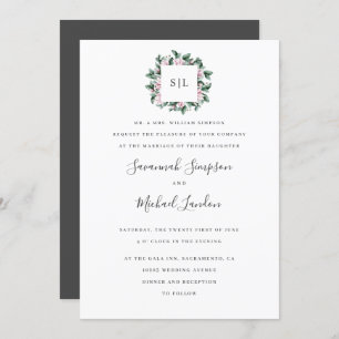 Painted Magnolia Eucalyptus chic monogram wedding Invitation