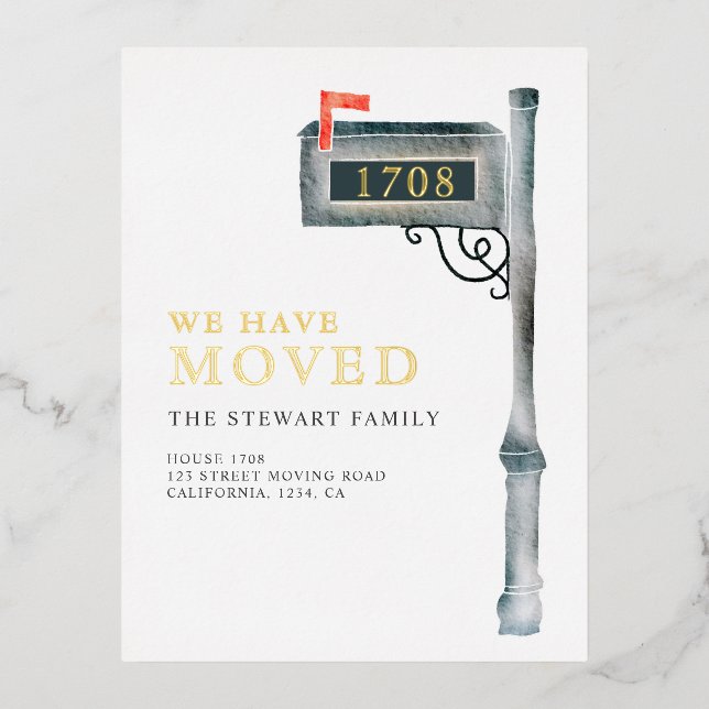 Painted mailbox watercolor new home moving foil invitation postcard (Front)