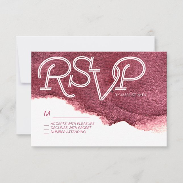Painted marsala pink modern simple wedding RSVP (Front)