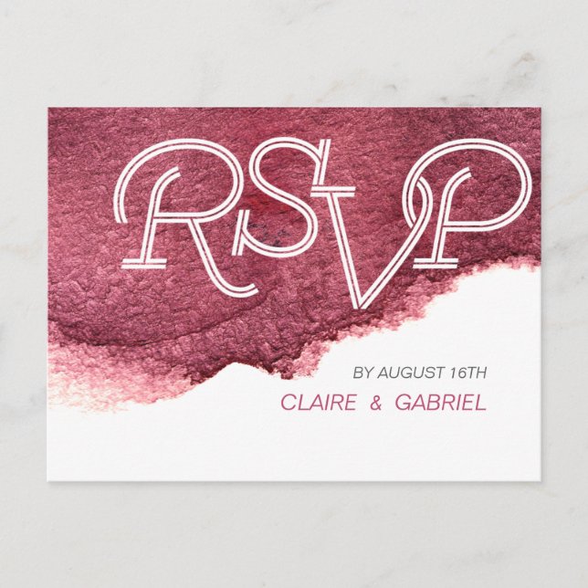 Painted marsala pink modern simple wedding RSVP Invitation Postcard (Front)