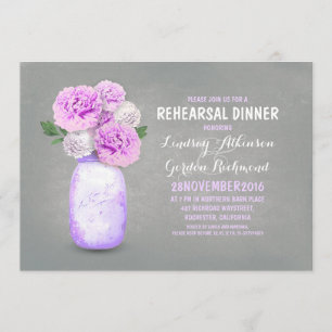 Painted mason jar rustic rehearsal dinner invites