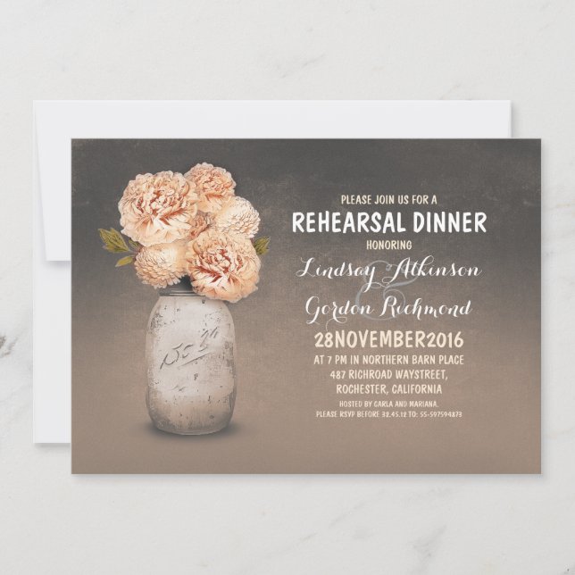 Painted mason jar rustic rehearsal dinner invites (Front)