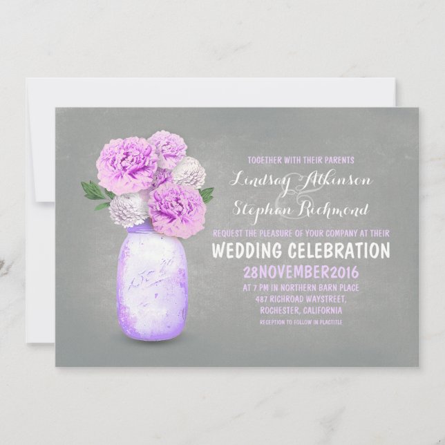 Painted mason jar rustic wedding invitations (Front)