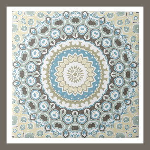 Painted Medallion Pattern in Blue and Beige Tile