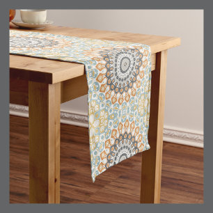 Painted Medallion Pattern in Orange and Grey Medium Table Runner